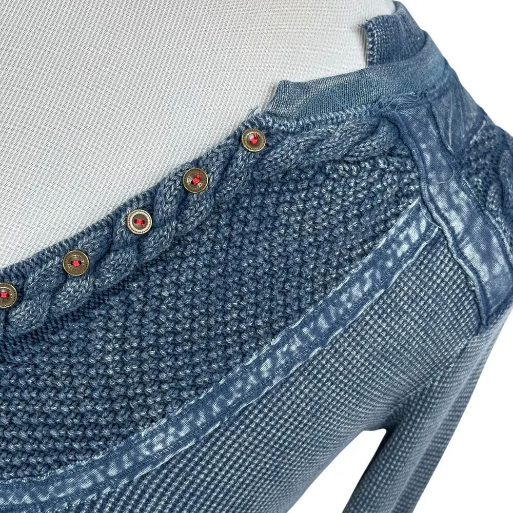 Free People Twisted Cable Cuff Top Women’s XS‎ Indigo Blue Pullover Knit NWT New
